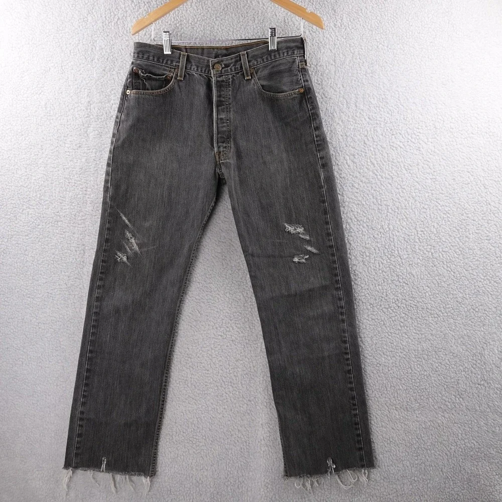 Vintage Levi Strauss 501XX Mens Black Distressed Denim‎ Jeans Fits 34x31